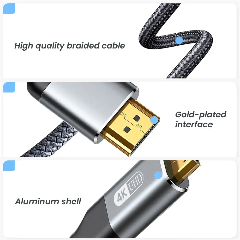 4K 60Hz Mini HDMI to HDMI Cable HD High-Speed Braided Hdmi-Compatible Cable Bi-Directional 2.0Cord for HDTV Tablet Camera