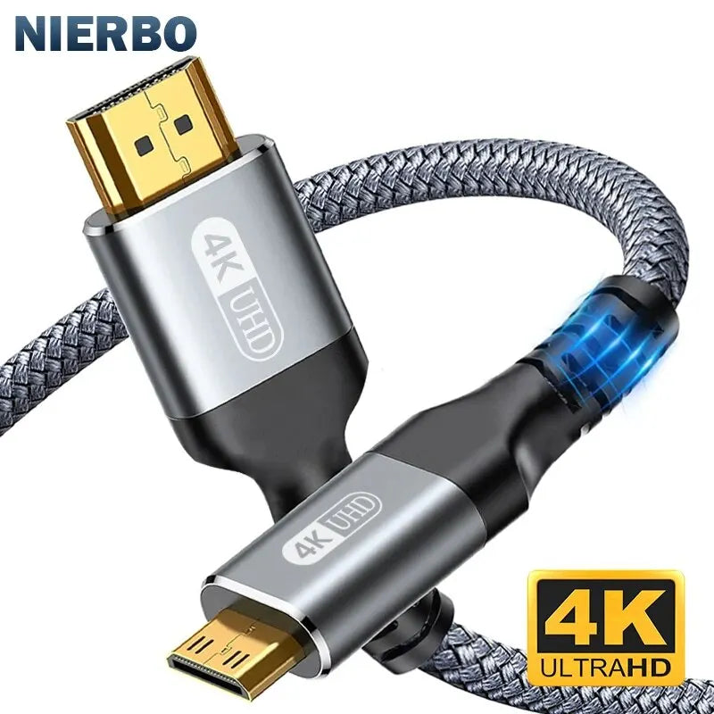 4K 60Hz Mini HDMI to HDMI Cable HD High-Speed Braided Hdmi-Compatible Cable Bi-Directional 2.0Cord for HDTV Tablet Camera